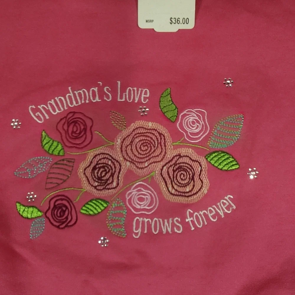 M&C Sportswear Shirt Womens Large Pink Grandma Love Grows Roses Embroidered